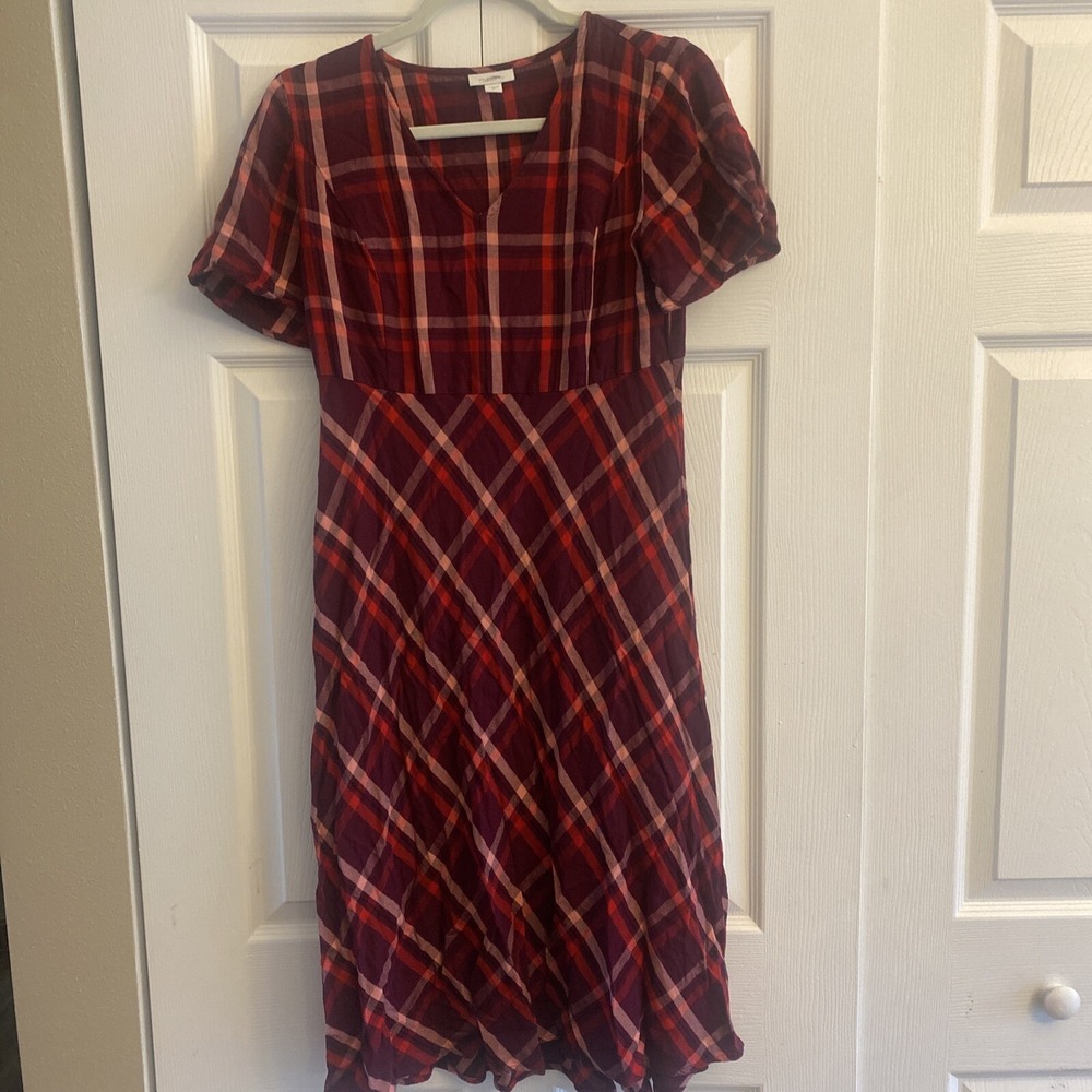 J Jill‎ Womens XS Red Plaid Dress Cottagecore Academia Teacher